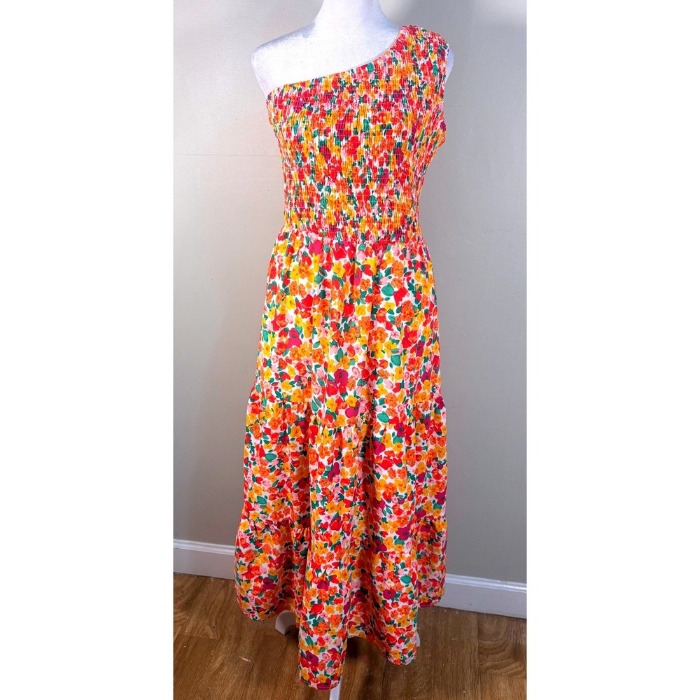 BTFBM‎ One Shoulder Maxi Dress Womens Medium Multicolor Excellent Floral Smocked